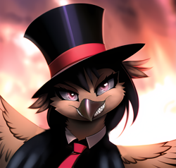 Size: 2153x2048 | Tagged: safe, imported from derpibooru, oc, oc:pink grave, griffon, ai content, ai generated, clothes, hat, solo, top hat