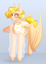 Size: 2140x3012 | Tagged: safe, artist:dreamyrat, imported from derpibooru, oc, oc only, bat pony, pony, bat pony oc, bat wings, choker, clothes, collar, commission, ear fluff, glasses, green eyes, looking at you, simple background, smiling, solo, wings