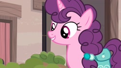 Size: 2560x1440 | Tagged: safe, imported from derpibooru, screencap, sugar belle, pony, unicorn, hard to say anything, season 7, 1080p, bag, cute, female, mare, our town, saddle bag, smiling, solo, sugarbetes