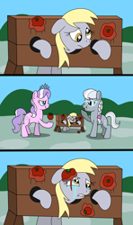 Size: 1920x3240 | Tagged: safe, artist:platinumdrop, imported from derpibooru, derpy hooves, diamond tiara, silver spoon, earth pony, pegasus, pony, abuse, bully, bullying, comic, commission, crying, derpybuse, female, filly, foal, food, laughing, mare, punishment, restrained, sad, smiling, stocks, tomato