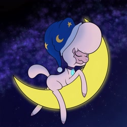 Size: 4000x4000 | Tagged: safe, artist:mrneo, imported from derpibooru, lamb, sheep, them's fightin' herds, adorapom, collar, community related, cute, eyes closed, female, hat, moon, night, nightcap, pom (tfh), sleeping, sleeping on moon, solo, tangible heavenly object