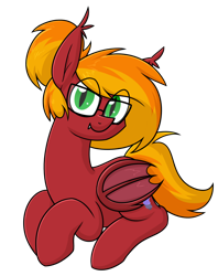 Size: 1130x1430 | Tagged: safe, artist:moonatik, imported from derpibooru, oc, oc only, oc:moonatik, bat pony, pony, bat pony oc, cute, fangs, glasses, hair bun, lying down, male, simple background, solo, stallion, transparent background