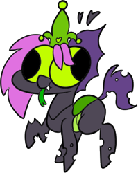 Size: 288x362 | Tagged: safe, imported from derpibooru, oc, oc only, oc:icarys, changeling, changeling oc, cute, cuteling, derp, green changeling, jewelry, pink hair, regalia, simple background, solo, tongue out, transparent background