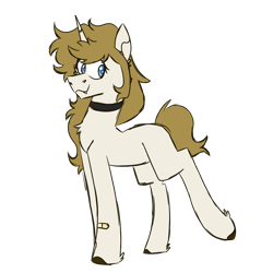 Size: 900x900 | Tagged: safe, artist:fuckomcfuck, imported from derpibooru, oc, oc:harmony, pony, unicorn, bandaid, chest fluff, collar, fangs, parents:oc x oc, simple background, solo, transparent background