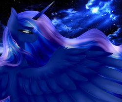 Size: 2400x2000 | Tagged: safe, artist:angellightyt, artist:minelvi, imported from derpibooru, princess luna, pony, collaboration, eyelashes, female, mare, night, outdoors, solo, stars