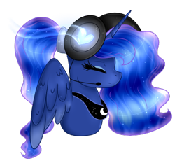 Size: 405x377 | Tagged: safe, artist:angellightyt, artist:oceanmoon3, imported from derpibooru, princess luna, alicorn, pony, bust, collaboration, ethereal mane, eyelashes, eyes closed, female, headset, mare, simple background, solo, starry mane, transparent background