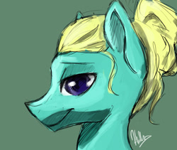 Size: 2100x1776 | Tagged: safe, artist:minckies, imported from derpibooru, zephyr breeze, pegasus, pony, bust, green background, male, signature, simple background, smiling, solo, stallion