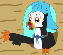 Size: 2672x2324 | Tagged: safe, artist:supahdonarudo, imported from derpibooru, oc, oc only, oc:icebeak, classical hippogriff, hippogriff, crate, dreamworks, hole, jewelry, madagascar (dreamworks), meme, necklace, ponified meme, reference