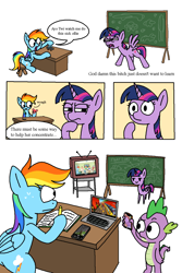 Size: 1956x2928 | Tagged: safe, artist:notfocks, imported from derpibooru, rainbow dash, spike, twilight sparkle, alicorn, dragon, pegasus, pony, unicorn, adhd, among us, angry, cellphone, chalkboard, classroom, comic, computer, confused, family guy, female, fidget spinner, five nights at freddy's, funny, happy, hoof fingers, laptop computer, mare, minecraft, overstimulation, phone, simple background, skateboard, smartphone, soap, studying, subway surfers, text, thinking, twilight sparkle (alicorn), white background