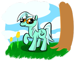 Size: 513x422 | Tagged: safe, artist:purblehoers, imported from derpibooru, lyra heartstrings, pony, unicorn, cloud, female, flower, grass, mare, numget, png, simple background, sky, solo, transparent background, tree