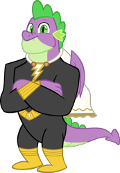 Size: 4471x6468 | Tagged: safe, alternate version, artist:ponygamer2020, imported from derpibooru, spike, dragon, the last problem, black adam, cape, clothes, dc comics, dc extended universe, gigachad spike, looking at you, male, older, older spike, simple background, smiling, smiling at you, solo, suit, superhero, transparent background, vector, winged spike