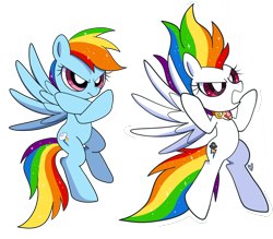 Size: 4900x4300 | Tagged: safe, artist:domesticmaid, imported from derpibooru, rainbow dash, pegasus, pony, commission, commissioner:lux-klonoa, element of loyalty, fanon, female, mare, simple background, solo, spread wings, super rainbow dash, transformation, transparent background, wings
