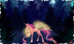 Size: 4000x2400 | Tagged: safe, artist:martazap3, derpibooru exclusive, imported from derpibooru, sunny starscout, alicorn, pony, female, forest, forest background, g5, horn, lantern, long horn, long legs, long mane, long tail, magic, mane stripe sunny, mare, mouth hold, multicolored hair, night, older sunny, outdoors, partially open wings, rainbow hair, scrunchie, shine, solo, sternocleidomastoid, tail, tall, wings