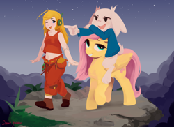 Size: 3542x2577 | Tagged: safe, artist:some_ponu, imported from derpibooru, fluttershy, pegasus, pony, cave story, crossover, curly brace, furry, human and pony, sue sakamoto, trio