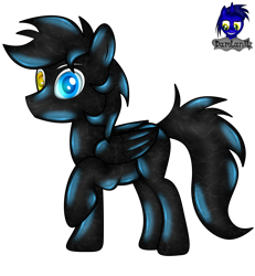 Size: 3840x4154 | Tagged: safe, artist:damlanil, imported from derpibooru, oc, oc:cloudy days, pegasus, pony, blue sclera, commission, cute, happy, heterochromia, latex, living latex, male, raised hoof, rubber, shiny mane, show accurate, simple background, smiling, solo, stallion, symbiote, transparent background, vector, wings