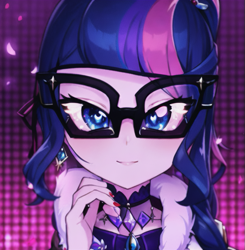 Size: 627x640 | Tagged: safe, edit, edited screencap, editor:luckreza8, imported from derpibooru, screencap, sci-twi, twilight sparkle, human, equestria girls, i'm on a yacht, spoiler:eqg series (season 2), ai content, ai generated, anime, female, generator:imgcreator, glasses, solo