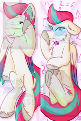 Size: 1000x1493 | Tagged: safe, artist:exobass, imported from derpibooru, zipp storm, pegasus, pony, body pillow, body pillow design, cheek fluff, chest fluff, g5, goggles, math, obtrusive watermark, pen, rad-visor, safety goggles, solo, visor, watermark
