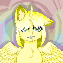 Size: 6000x6000 | Tagged: safe, imported from derpibooru, oc, oc only, alicorn, blood, cheek fluff, chest fluff, ear fluff, one ear down, solo