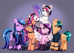 Size: 3673x2670 | Tagged: safe, artist:galaxy swirl, imported from derpibooru, hitch trailblazer, izzy moonbow, pipp petals, sunny starscout, zipp storm, earth pony, pegasus, pony, unicorn, female, g5, goth, goth hitch, goth izzy, goth pipp, goth sunny, goth zipp, male, mane five (g5), mare, royal sisters (g5), siblings, sisters, stallion