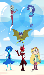 Size: 720x1228 | Tagged: safe, edit, imported from derpibooru, rarity, deer, demon, human, wendigo, equestria girls, alastor, barbara gordon, batgirl, beach, bubble, charlie morningstar, cloud, crossover, dc comics, dc superhero girls, deer demon, floating, gem (race), hazbin hotel, in bubble, lapis lazuli (steven universe), radio demon, sky, star butterfly, star vs the forces of evil, steven universe