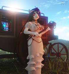 Size: 3375x3625 | Tagged: safe, artist:riizatensely, imported from derpibooru, oc, oc only, anthro, unicorn, 3d, albedo, anime, clothes, commission, cosplay, costume, cute, dress, fantasy, overlord, riiza tensely, solo, staff, stagecoach, your character here