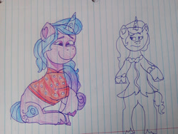 Size: 1032x774 | Tagged: safe, artist:starrscout-23, imported from derpibooru, izzy moonbow, pony, unicorn, clothes, dress, g5, heart ears, lined paper, polka dots, traditional art