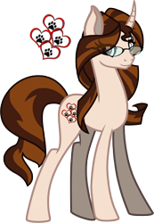 Size: 2412x3481 | Tagged: safe, artist:softpawsart, imported from derpibooru, oc, oc only, pony, unicorn, eye clipping through hair, female, glasses, horn, mare, paw prints, simple background, smiling, solo, transparent background, unicorn oc