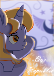 Size: 2252x3187 | Tagged: safe, artist:lincolnbrewsterfan, derpibooru exclusive, imported from derpibooru, part of a set, oc, oc:lunae novae (new luna), pony, unicorn, derpibooru, april fools, april fools 2023, bust, cloud, cloudy, colored pupils, depth of field, derpibooru ponified, female, flag, flourish, harmony, highlights, hoof heart, horn, implied princess luna, inkscape, juxtaposition, juxtaposition win, logo, looking forward, mare, meme, message, meta, mirror, moonlight, movie accurate, multicolored mane, new lunar republic, ponified, positive ponies, representative, salute, shading, shadow, shine, shiny, side view, sky, smiling, stars, sun, sunlight, text, underhoof, unicorn oc, united, unity, upside-down hoof heart, vector