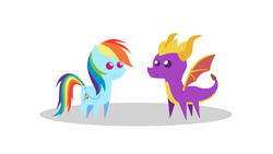 Size: 1280x720 | Tagged: safe, artist:davidti2006, imported from derpibooru, rainbow dash, dragon, pony, crossover, duo, female, male, pointy ponies, simple background, spyro the dragon, spyro the dragon (series), video game crossover, white background