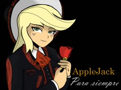 Size: 1000x741 | Tagged: safe, artist:glim_gg, imported from derpibooru, applejack, human, equestria girls, black background, flower, looking at you, mariachi, rose, simple background, solo