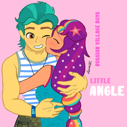 Size: 1280x1280 | Tagged: safe, artist:edy_january, artist:karina11494591, imported from derpibooru, hitch trailblazer, sunny starscout, human, equestria girls, album, album cover, army pants, camouflage, clothes, duo, equestria girls-ified, female, g5, hardbass, link in description, little angle (song), male, mane stripe sunny, military, military uniform, music, my little pony: a new generation, pink background, romantic, russia, russian army, russian village boys, shipping, simple background, soldier, song, soundtrack, straight, sunnyhitch, tanktop, uniform, united states, youtube link