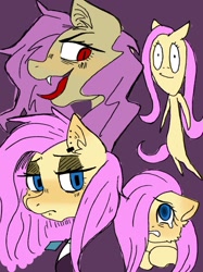 Size: 1535x2048 | Tagged: safe, artist:usapipoyoyo, imported from derpibooru, fluttershy, bat pony, pegasus, pony, bat ponified, crying, ear piercing, fangs, flutterbat, fluttergoth, piercing, race swap, sketch, solo, tongue out