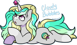 Size: 1932x1130 | Tagged: safe, artist:sexygoatgod, imported from derpibooru, oc, oc only, oc:cloudy bubbles, butterfly, pony, unicorn, adoptable, female, simple background, solo, transparent background