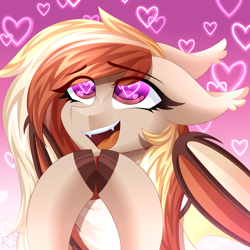 Size: 1680x1678 | Tagged: safe, artist:rinteen, imported from derpibooru, oc, bat pony, pony, floppy ears, heart, heart eyes, hooves together, open mouth, open smile, smiling, solo, wingding eyes