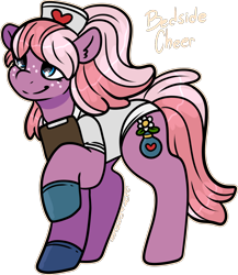 Size: 1388x1600 | Tagged: safe, artist:sexygoatgod, imported from derpibooru, oc, oc only, oc:bedside cheer, earth pony, pony, adoptable, clipboard, female, freckles, nurse, nurse outfit, ponytail, simple background, solo, transparent background