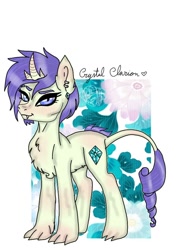 Size: 768x1024 | Tagged: safe, artist:pw-jkg-cherrys, imported from derpibooru, oc, oc only, oc:crystal clarion, dracony, hybrid, beard, chest fluff, colt, facial hair, foal, interspecies offspring, male, offspring, parent:rarity, parent:spike, parents:sparity, simple background, smiling, solo, white background