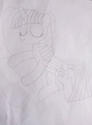 Size: 4208x3120 | Tagged: safe, artist:xuf, imported from derpibooru, twilight sparkle, alicorn, pony, female, mare, monochrome, sleeping, solo, traditional art, twilight sparkle (alicorn)