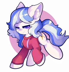 Size: 1350x1400 | Tagged: artist needed, safe, imported from derpibooru, oc, oc only, oc:yvonne.k waverhoof, earth pony, pony, clothes, ear fluff, female, hoodie, lidded eyes, mare, simple background, smiling, solo, white background