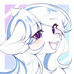 Size: 3000x3000 | Tagged: artist needed, safe, imported from derpibooru, oc, oc only, oc:yvonne.k waverhoof, earth pony, pony, blushing, bust, eye clipping through hair, eyebrows, eyebrows visible through hair, female, mare, open mouth, open smile, portrait, smiling