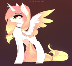 Size: 2381x2197 | Tagged: safe, artist:red_tsukini, imported from derpibooru, oc, oc only, alicorn, pony, choker, colored wings, colored wingtips, concave belly, ear fluff, solo, spread wings, two toned wings, wings