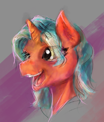 Size: 586x686 | Tagged: safe, artist:auntiefrost, imported from derpibooru, oc, oc only, oc:right brain, unicorn, bust, digital painting, female, mare, portrait, solo