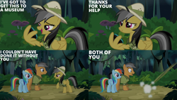 Size: 2000x1125 | Tagged: safe, edit, edited screencap, editor:quoterific, imported from derpibooru, screencap, daring do, quibble pants, rainbow dash, stranger than fan fiction, jungle, wing hands, wings