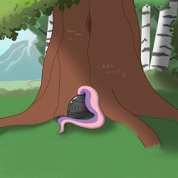 Size: 3200x3200 | Tagged: safe, artist:maître cervidé, imported from derpibooru, background, helmet, no pony, tree