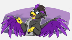 Size: 3386x1900 | Tagged: safe, artist:rutkotka, imported from derpibooru, oc, oc only, griffon, abstract background, griffon oc, sketch, solo, spread wings, wings