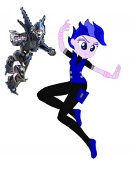 Size: 1556x1992 | Tagged: safe, artist:robertsonskywa1, imported from derpibooru, human, robot, equestria girls, arcee, bands, clothes, comparison, female, leggings, pose, shoes, simple background, solo, transformers, transformers prime, unzipping, white background