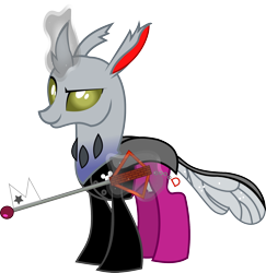 Size: 1875x1928 | Tagged: safe, artist:mariofan345, imported from derpibooru, oc, oc only, oc:dot matrix, changedling, changeling, changedling oc, changeling oc, disney, dreamworks face, glowing, glowing horn, horn, keyblade, kingdom hearts, magic, magic aura, simple background, smiling, smirk, solo, telekinesis, transparent background, weapon