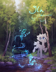 Size: 2800x3592 | Tagged: safe, artist:jsunlight, artist:koviry, imported from derpibooru, oc, oc only, fish, pony, collaboration, commission, forest, magic, river, solo, stream, water, your character here