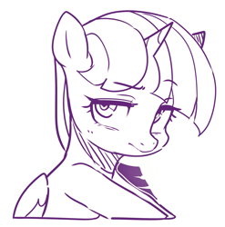 Size: 2061x2084 | Tagged: safe, artist:maren, imported from derpibooru, twilight sparkle, alicorn, pony, 2020, bust, doodle, female, high res, lidded eyes, mare, monochrome, old art, solo, twilight sparkle (alicorn), unamused