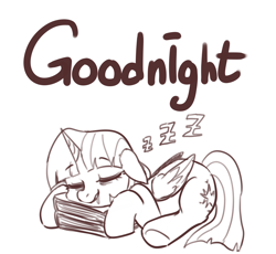 Size: 3245x2980 | Tagged: safe, artist:maren, imported from derpibooru, twilight sparkle, alicorn, pony, 2021, book, bookhorse, doodle, drool, female, goodnight, grin, high res, lying down, mare, old art, onomatopoeia, prone, sleeping, smiling, solo, sound effects, twilight sparkle (alicorn), zzz