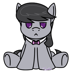 Size: 2600x2600 | Tagged: safe, artist:tertonda, derpibooru exclusive, imported from derpibooru, octavia melody, earth pony, pony, :<, bowtie, chibi, female, high res, mare, purple eyes, simple background, sitting, smol, solo, transparent background, unamused, watermark